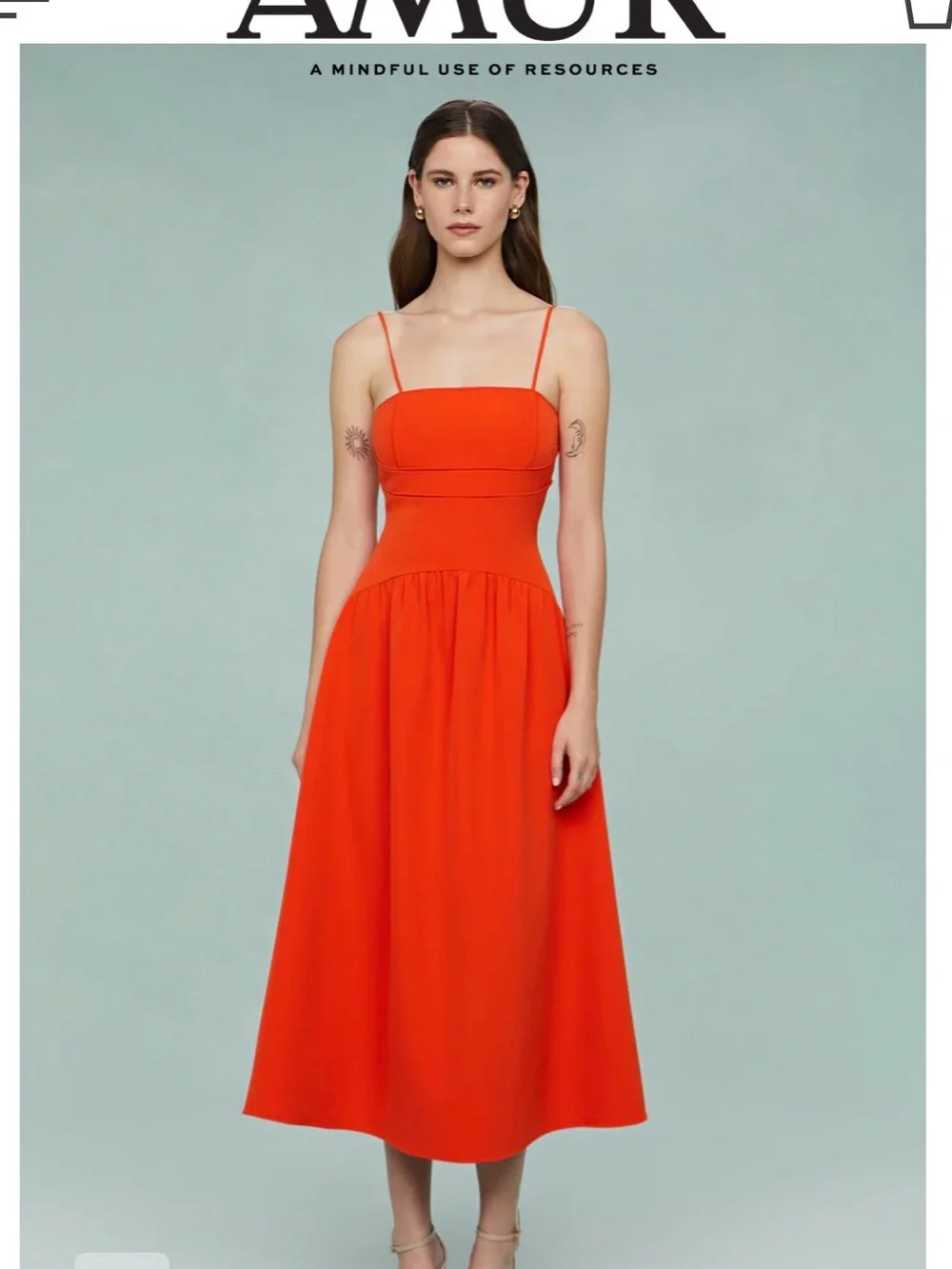 AMUR Bright Orange Spaghetti-Strap Midi Dress (Oliver Cady Mid) - Picture 8 of 8